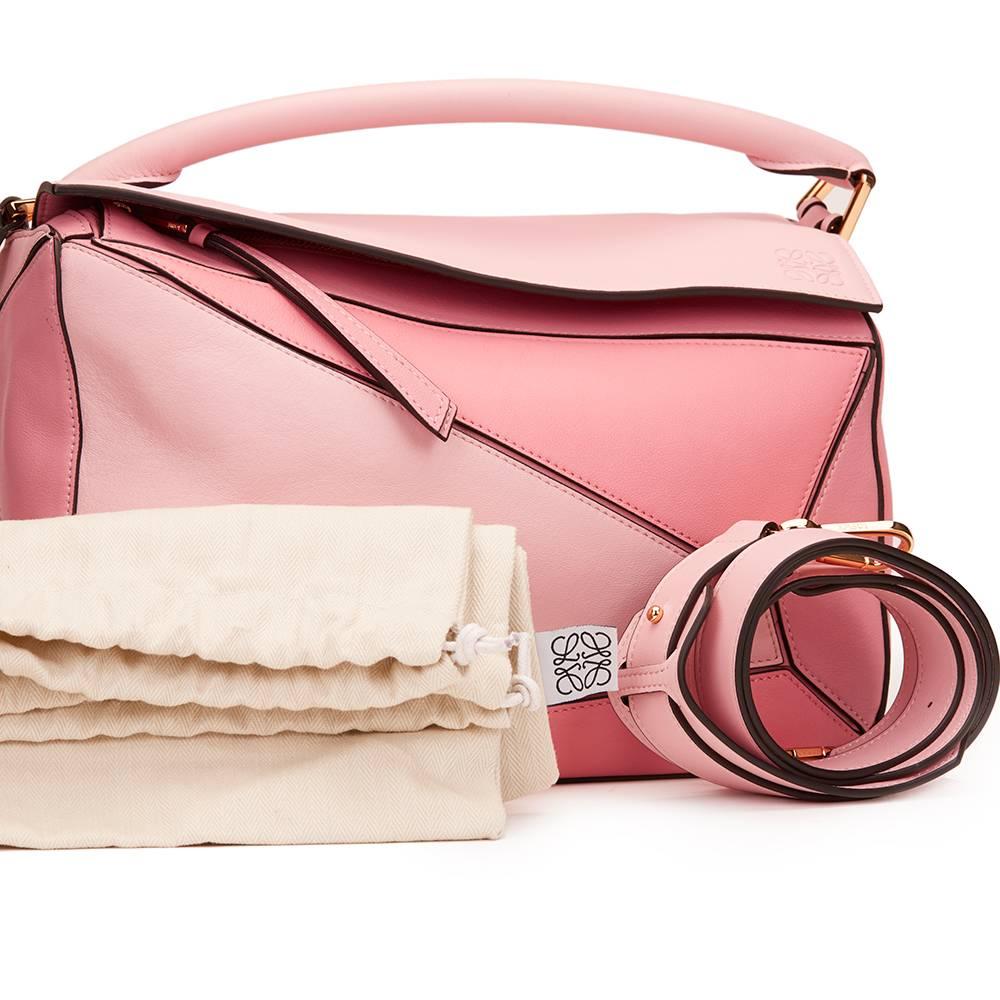 2016 Loewe Soft Pink & Candy Dark Pink Calfskin Puzzle Bag 3