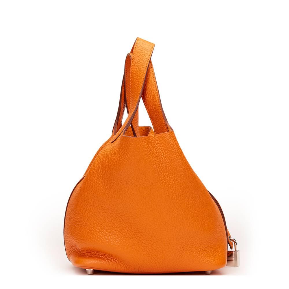 2012 Hermes Orange Clemence Leather Picotin PM In Excellent Condition In Bishop's Stortford, Hertfordshire