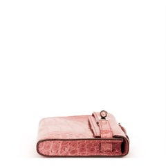 2010 Hermes Rose Indienne Shiny Porosus Crocodile Leather Kelly Cut