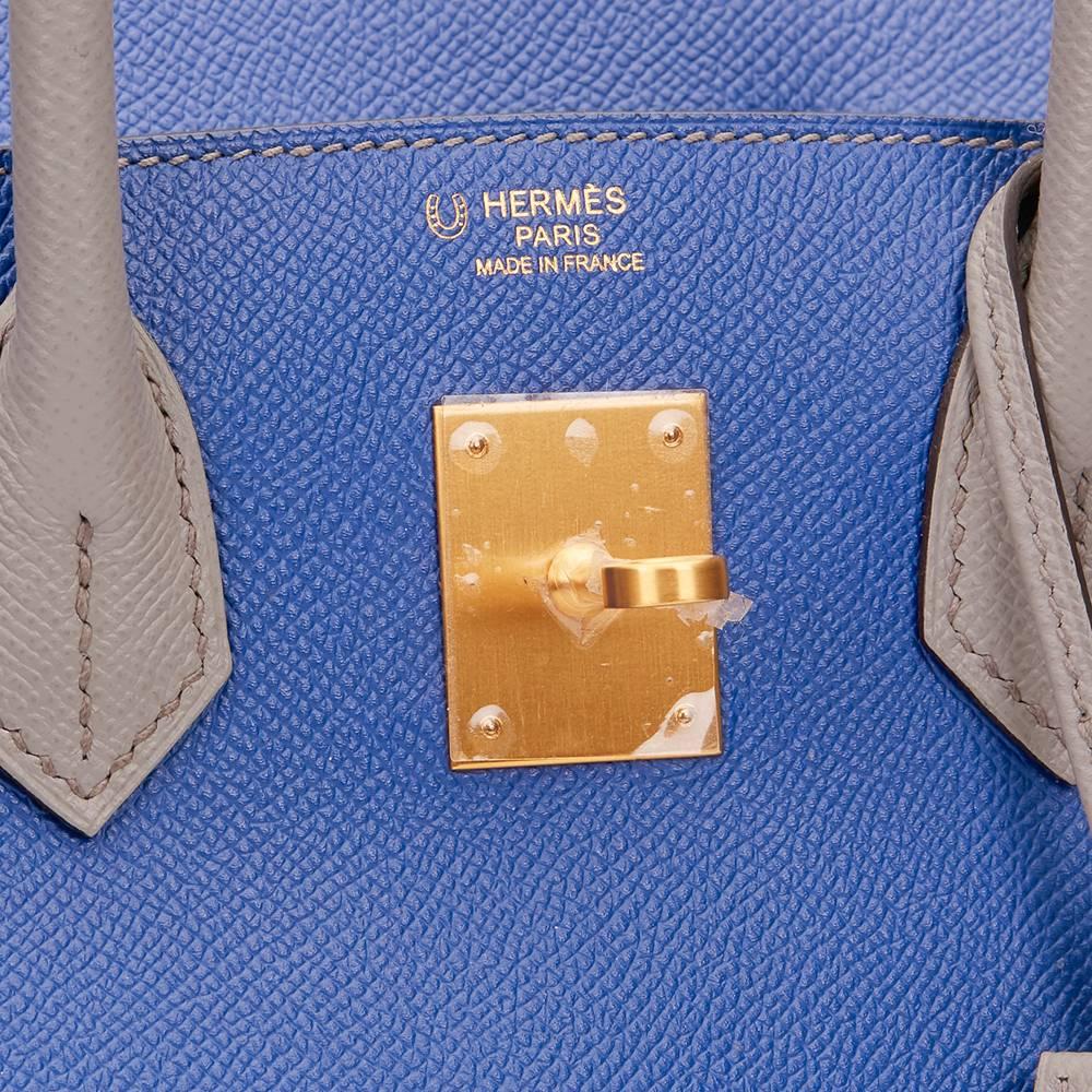 2016 Hermes Blue Electric & Gris Mouette Epsom Leather Special Order Birkin 30cm 4