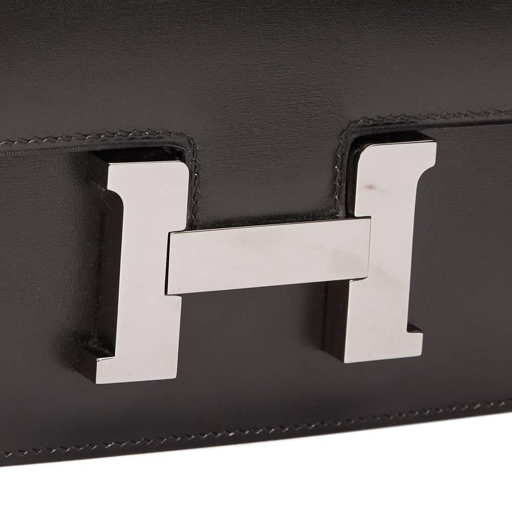 Women's 2000s Hermes Black Box Calf Leather Constance 18