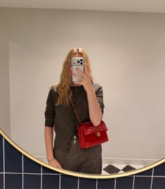 Chanel Red Quilted Jersey Fabric & Lambskin Medium Classic Single Flap Bag