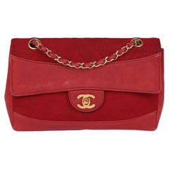 Chanel Red Quilted Jersey Fabric & Lambskin Medium Classic Single Flap Bag