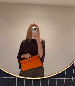 Hermès 2006 Orange H Swift Leather Vintage Kelly Cut Longue