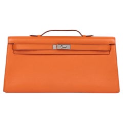 Hermès 2006 Orange H Swift Leather Vintage Kelly Cut Longue