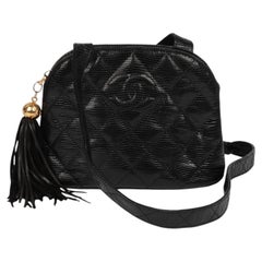 Chanel Black Quilted Lizard Leather Vintage Fringe Small Timeless Shoulder Bag