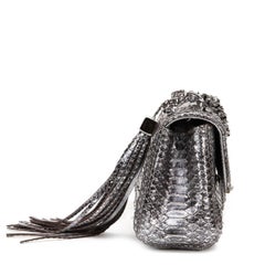 2000s Chanel Metallic Silver Python Classic Single Flap Bag