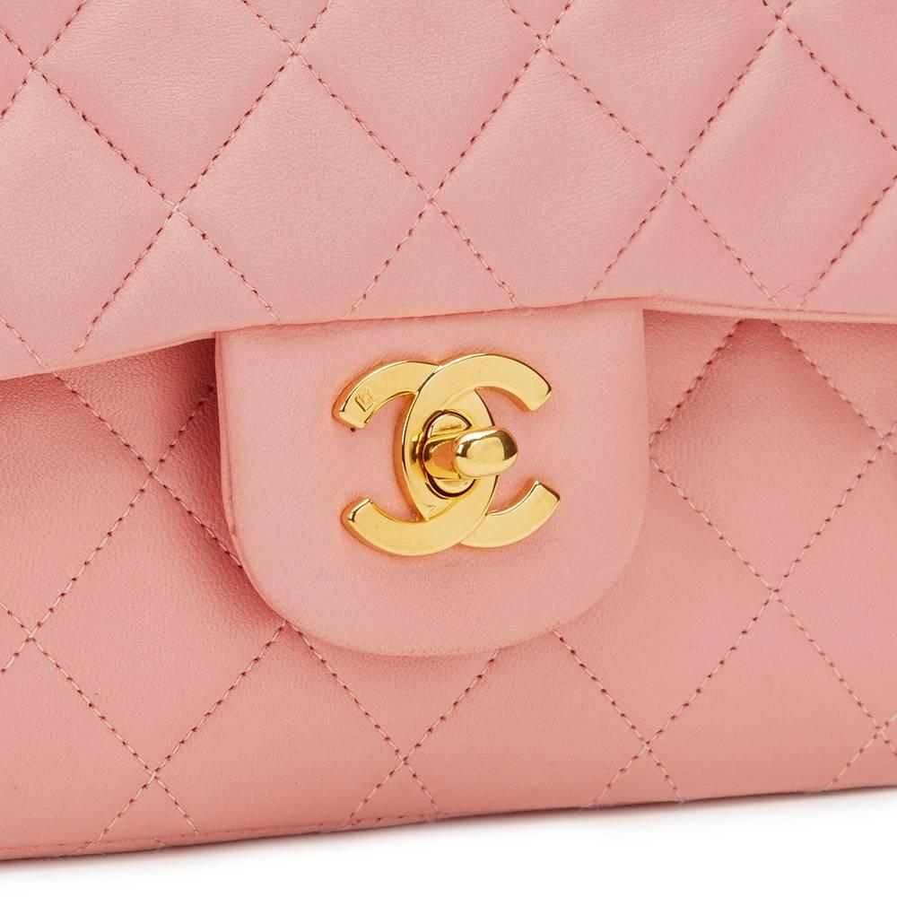 1990s Chanel Pink Quilted Lambskin Vintage Small Classic Double Flap 3