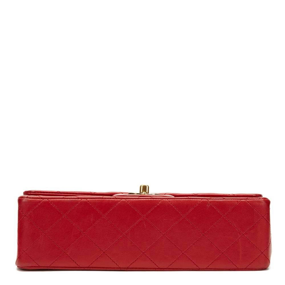 Women's 1980s Chanel Red Quilted Lambskin Vintage Small Classic Double Flap