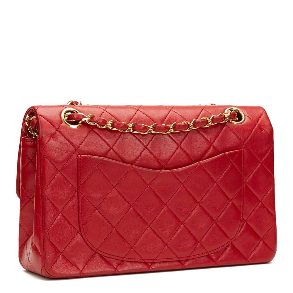 1980s Chanel Red Quilted Lambskin Vintage Small Classic Double Flap 1