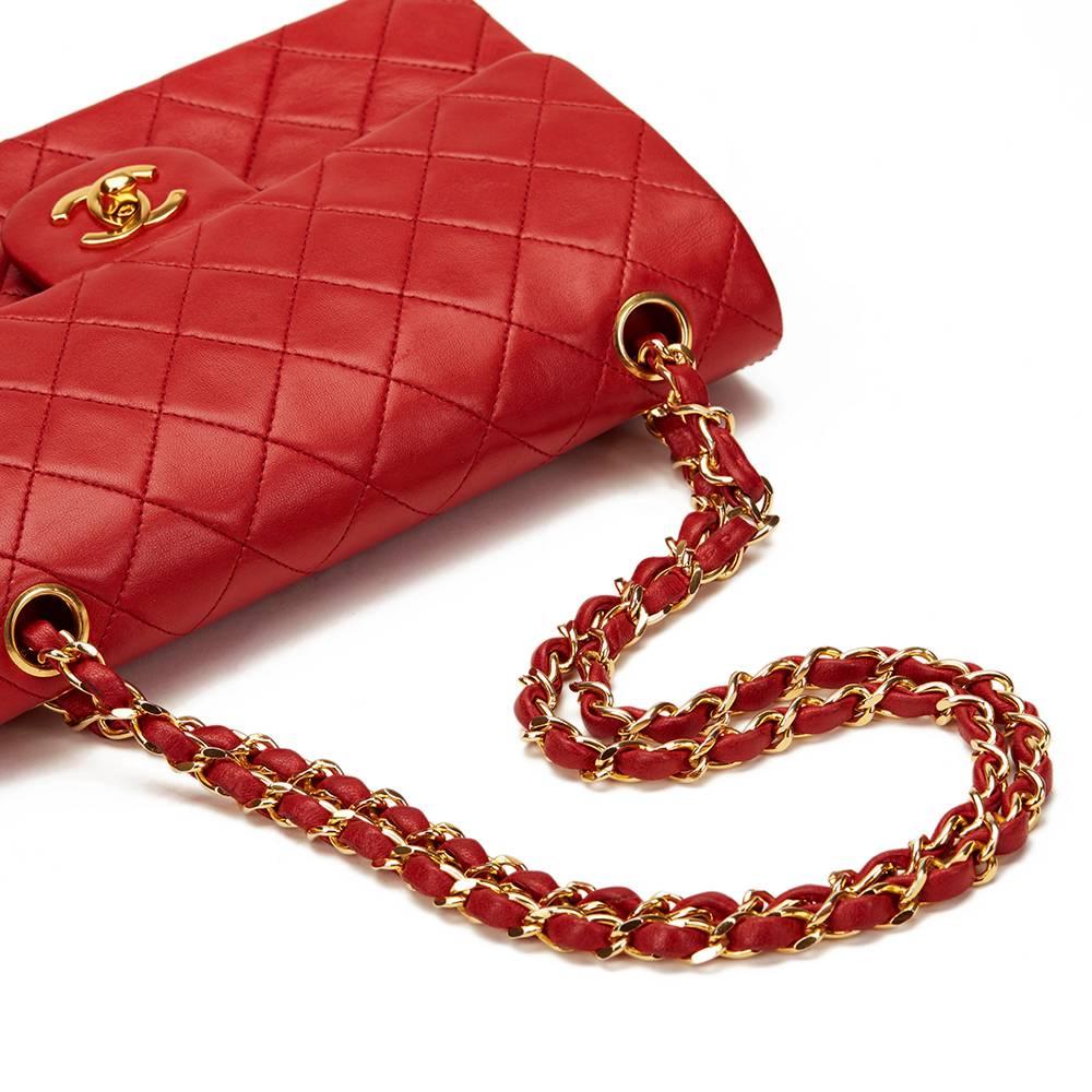1980s Chanel Red Quilted Lambskin Vintage Small Classic Double Flap 2