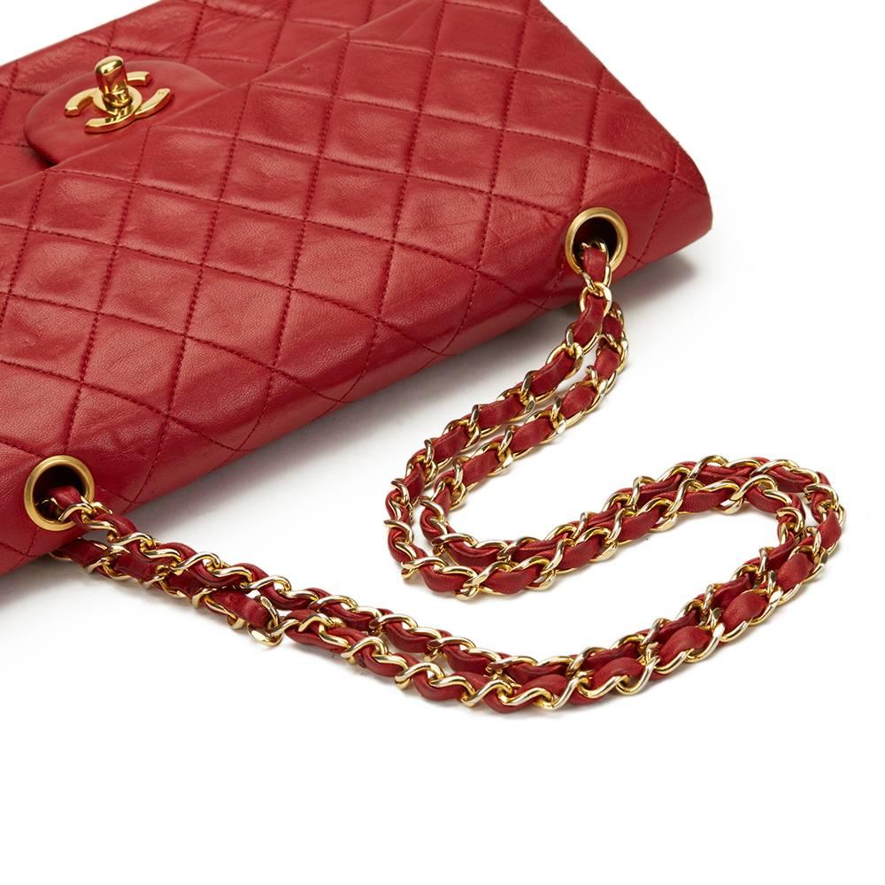 Women's 1990s Chanel Red Quilted Lambskin Vintage Medium Classic Double Flap Bag