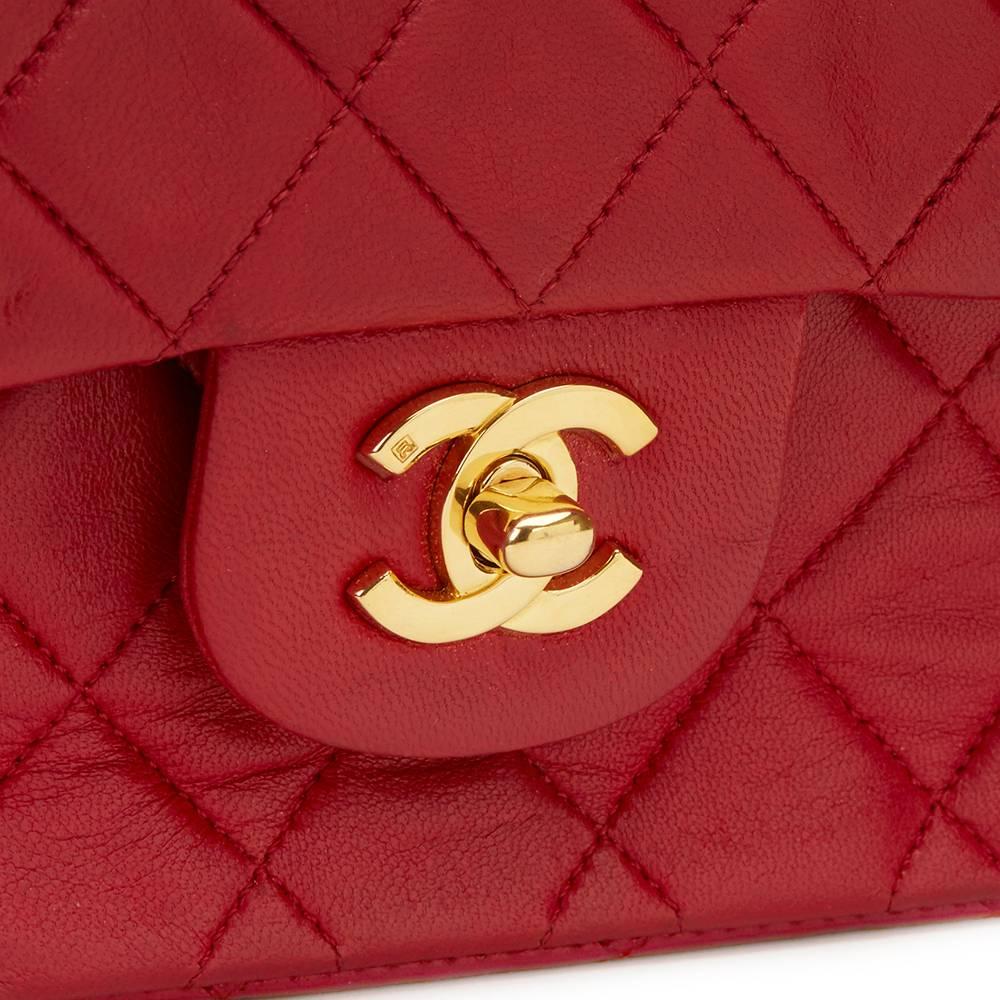 1990s Chanel Red Quilted Lambskin Vintage Medium Classic Double Flap Bag 1
