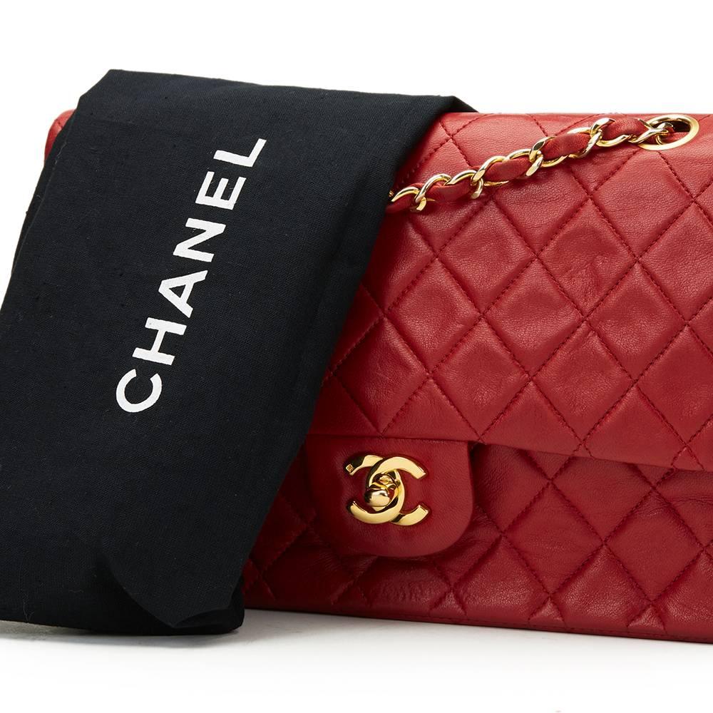 1990s Chanel Red Quilted Lambskin Vintage Medium Classic Double Flap Bag 3