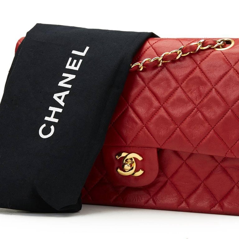1990s Chanel Red Quilted Lambskin Vintage Medium Classic Double Flap Bag at  1stDibs