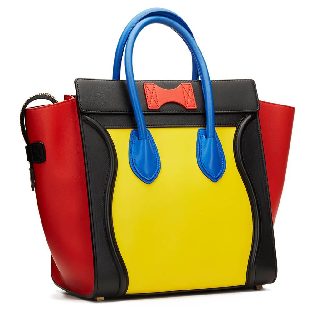 Women's 2010s Celine Primary Colour Smooth Calfskin Leather Mini Luggage Tote