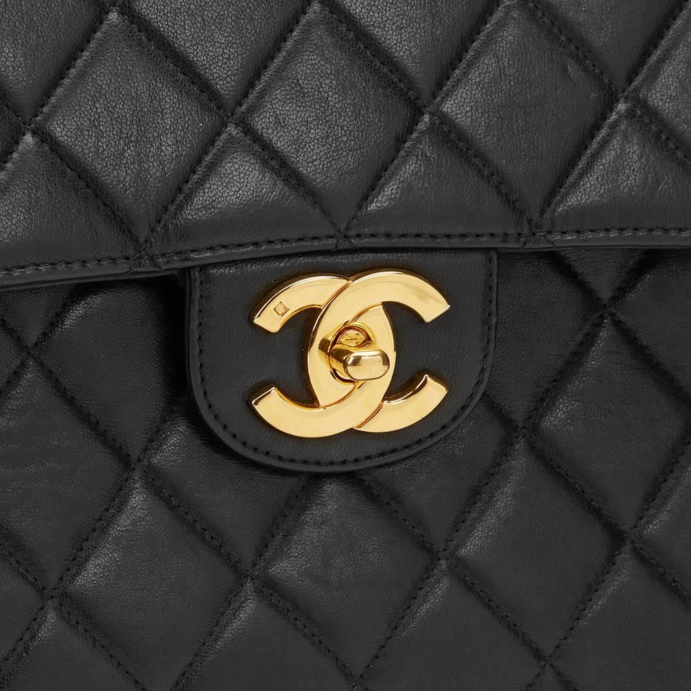 1990s Chanel Black Quilted Lambskin Vintage Jumbo XL Flap Bag 3