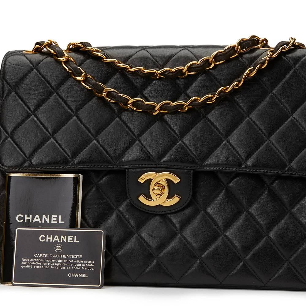 1990s Chanel Black Quilted Lambskin Vintage Jumbo XL Flap Bag 6