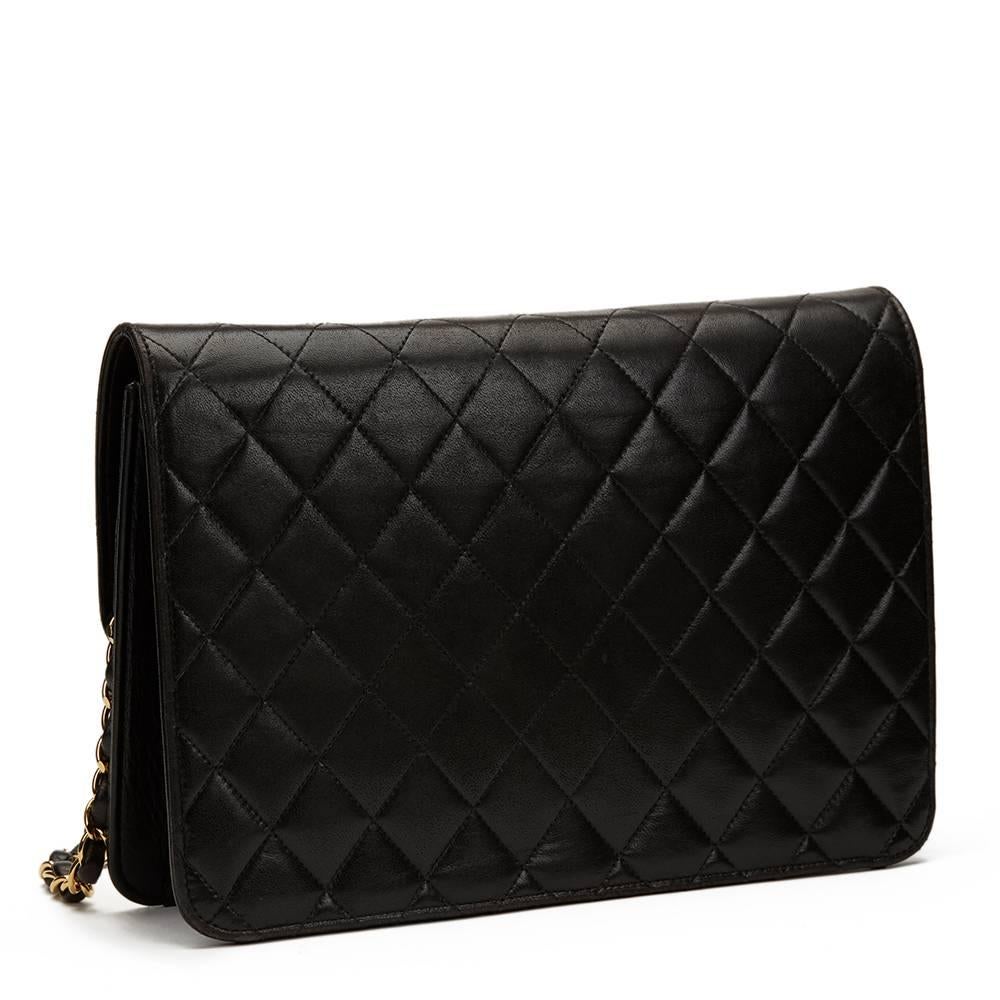 1990s Chanel Black Quilted Lambskin Vintage Classic Single Flap Bag 1