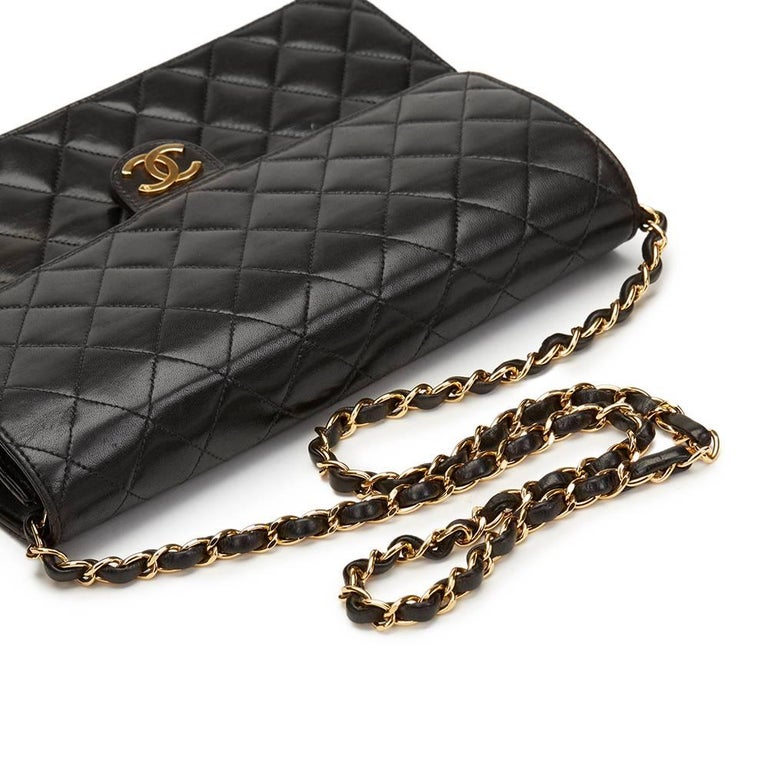 1990s Chanel Black Quilted Lambskin Vintage Classic Single Flap Bag at