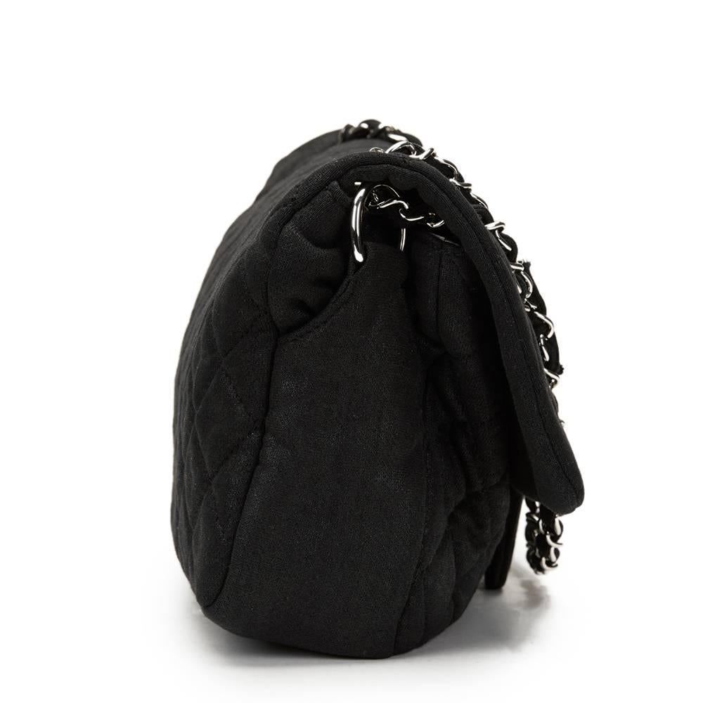 2009 Chanel Black Quilted Jersey Fabric Single Flap Bag In Excellent Condition In Bishop's Stortford, Hertfordshire
