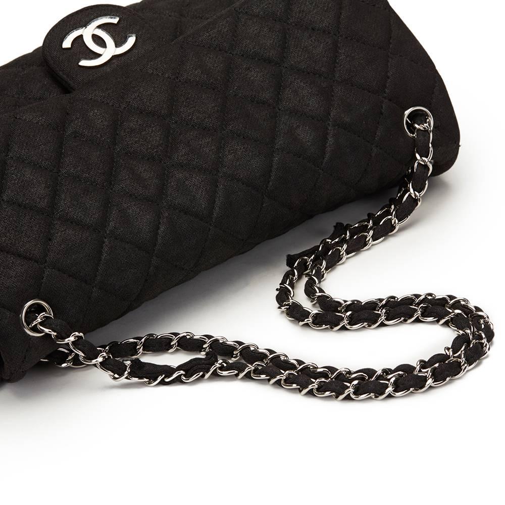 2009 Chanel Black Quilted Jersey Fabric Single Flap Bag 3
