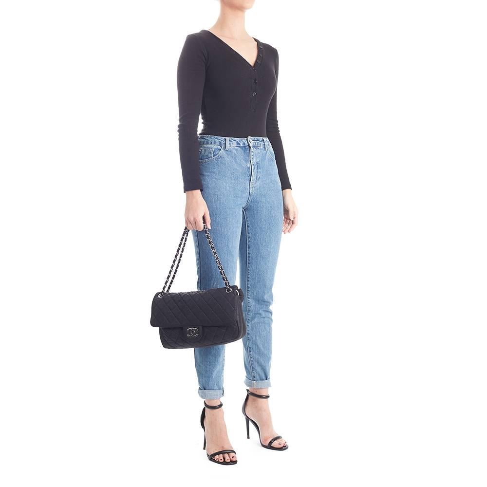 2009 Chanel Black Quilted Jersey Fabric Single Flap Bag 6