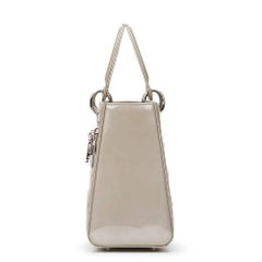 2011 Christian Dior Grey Pearlized Quilted Patent Leather Medium Lady Dior