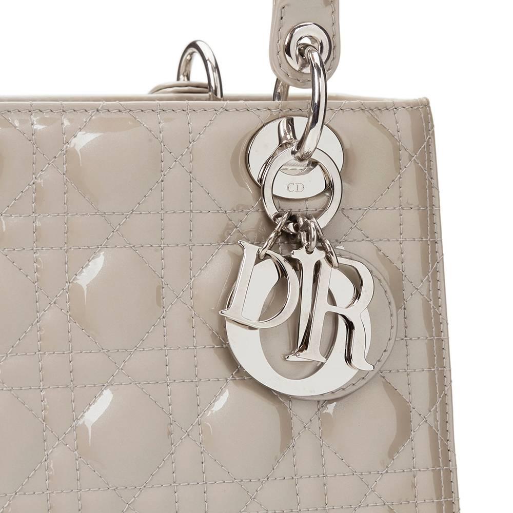 2011 Christian Dior Grey Pearlized Quilted Patent Leather Medium Lady Dior In Excellent Condition In Bishop's Stortford, Hertfordshire