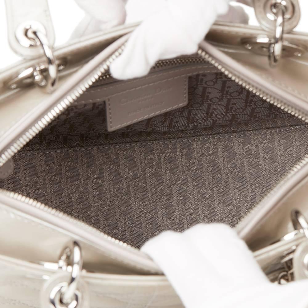 2011 Christian Dior Grey Pearlized Quilted Patent Leather Medium Lady Dior 2