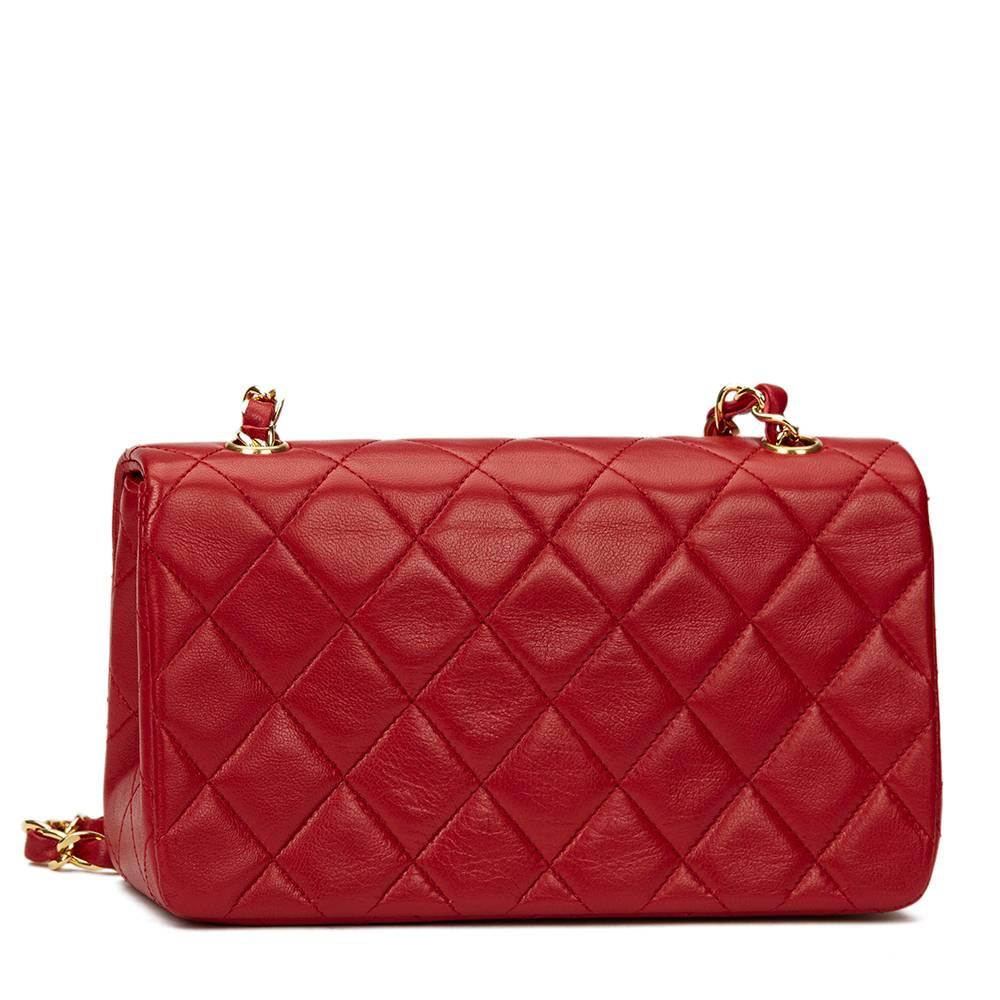 1980s Chanel Red Quilted Lambskin Vintage Mini Flap Bag 1