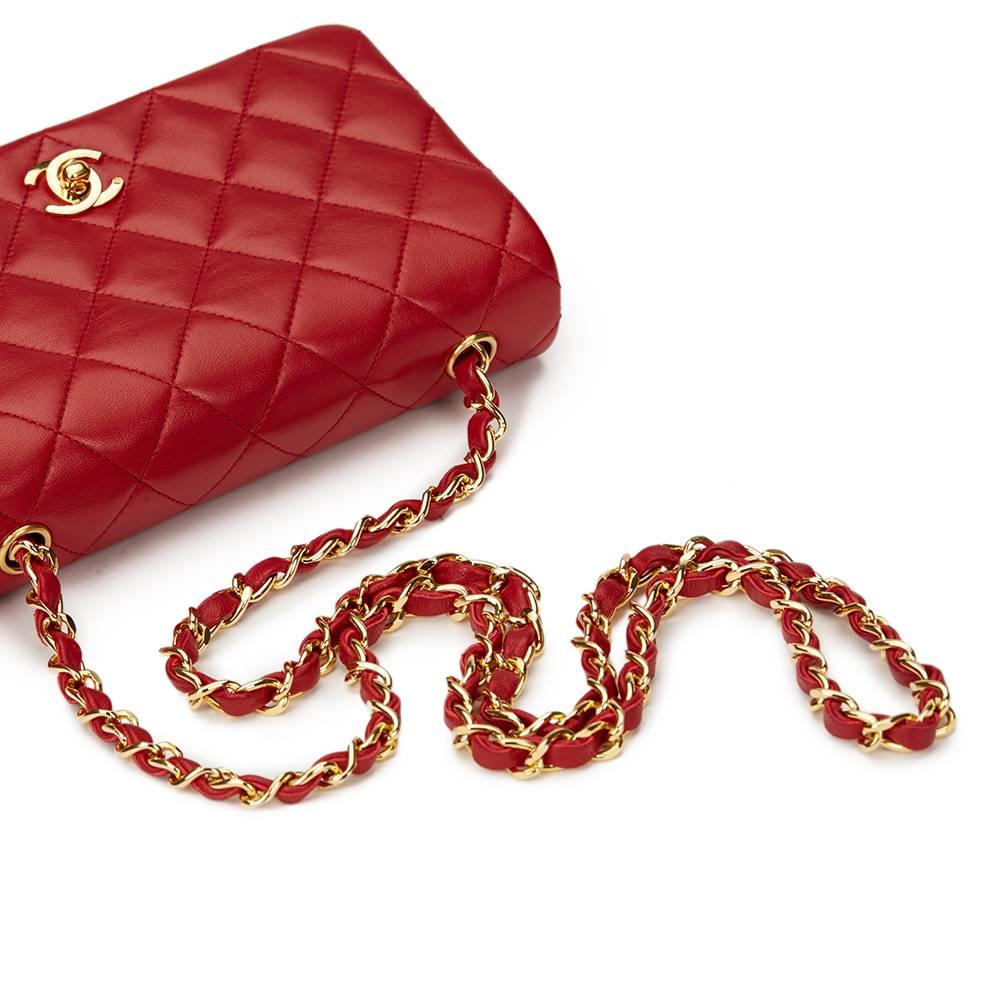 1980s Chanel Red Quilted Lambskin Vintage Mini Flap Bag 2
