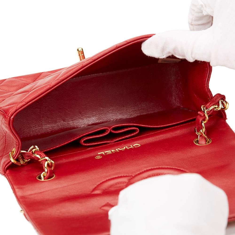 1980s Chanel Red Quilted Lambskin Vintage Mini Flap Bag 5