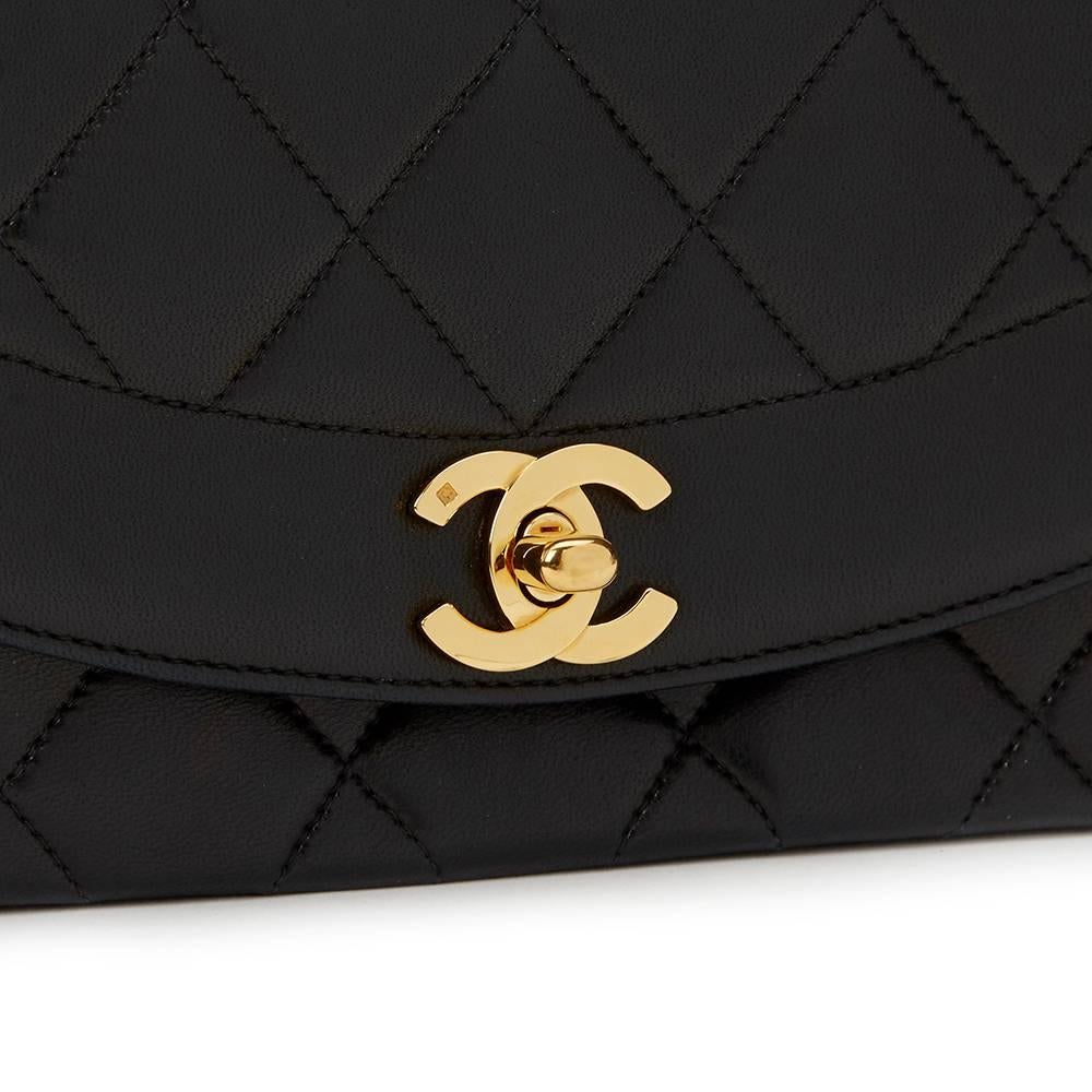 1990s Chanel Black Quilted Lambskin Vintage Small Diana Classic Double Flap Bag 3