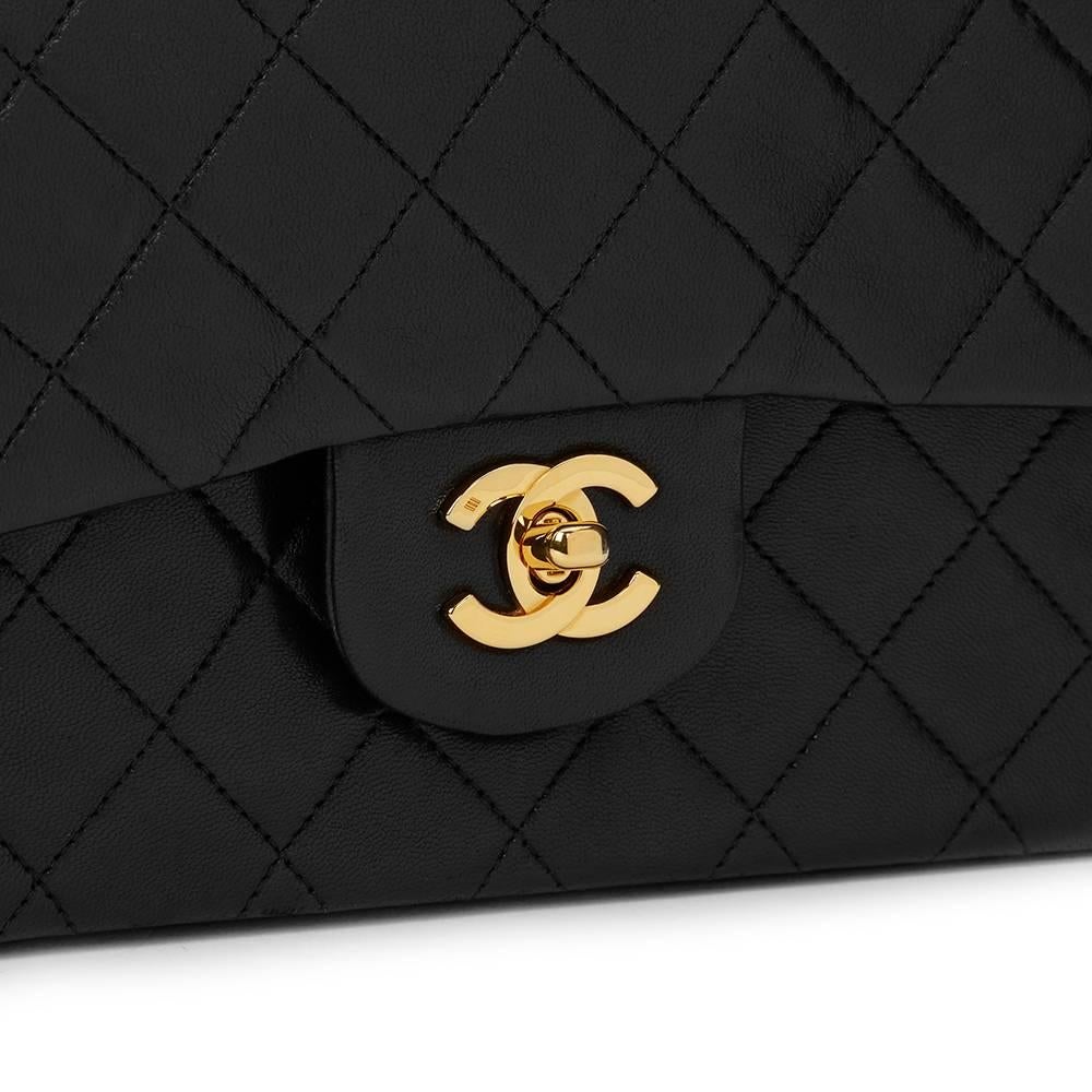 1980s Chanel Black Quilted Lambskin Vintage Small Classic Double Flap Bag 2