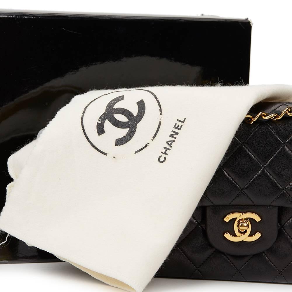 1980s Chanel Black Quilted Lambskin Vintage Small Classic Double Flap Bag 6