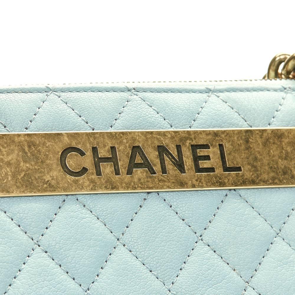 2010s Chanel Pale Blue Quilted Calfskin Leather Timeless Shoulder Tote 1