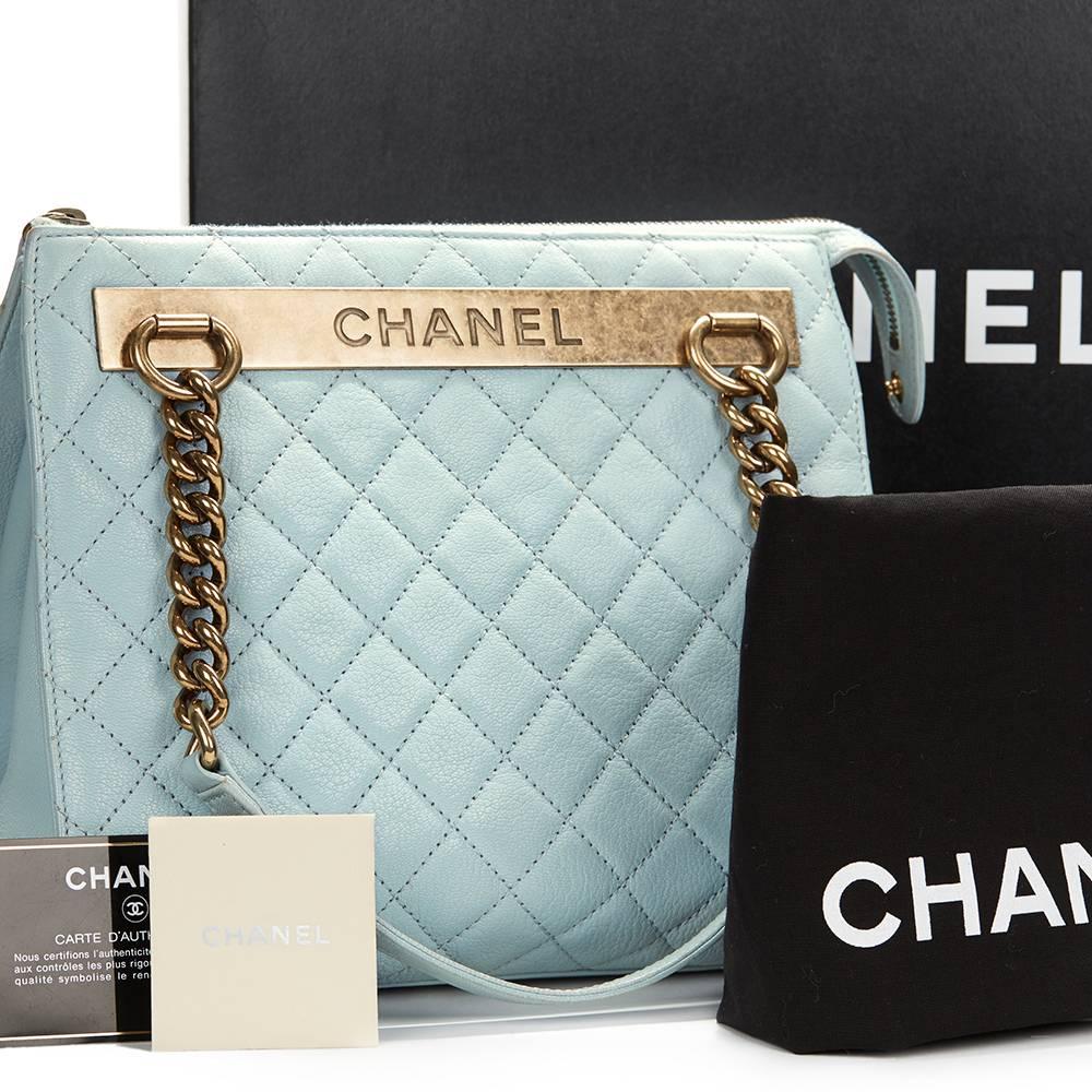2010s Chanel Pale Blue Quilted Calfskin Leather Timeless Shoulder Tote 5