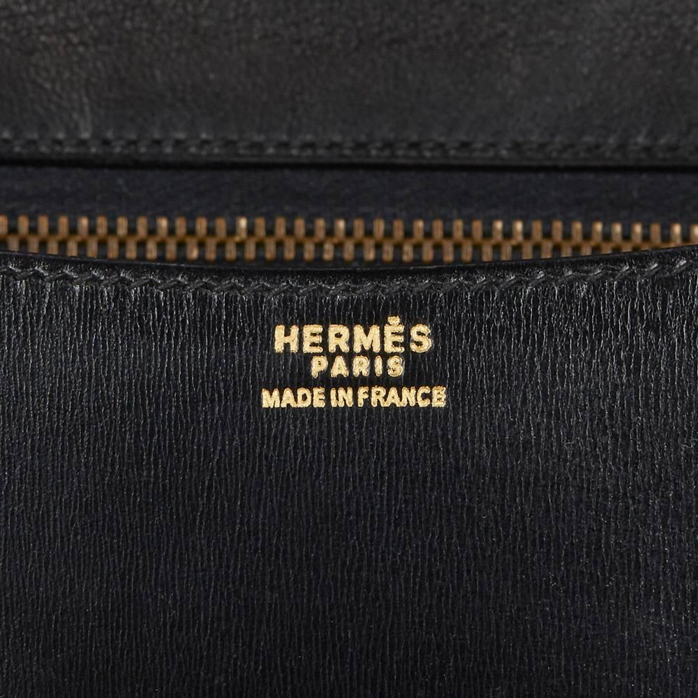 Women's 1968 Hermes Black Box Calf Leather Vintage Constance 23