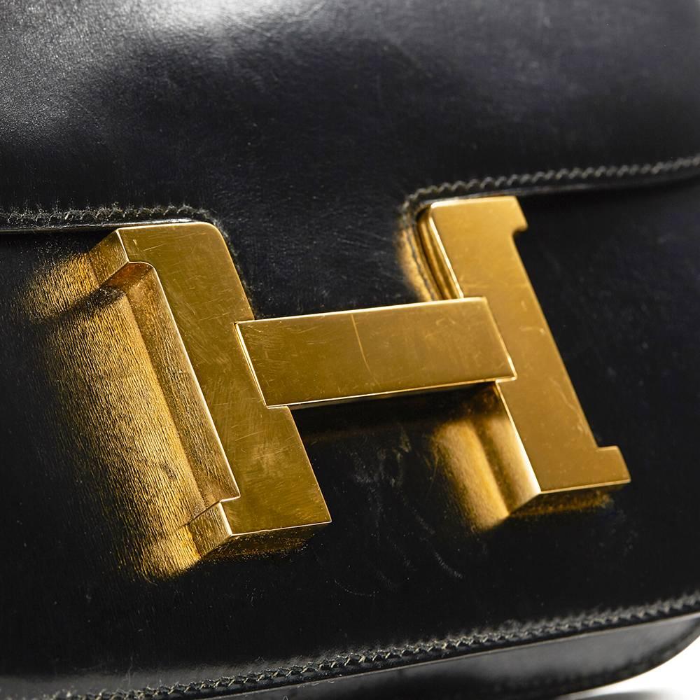 1968 Hermes Black Box Calf Leather Vintage Constance 23 2