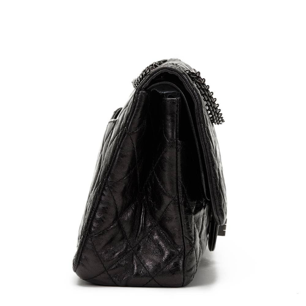 2000s Chanel Black Glazed Calfskin SO Black 2.55 Reissue 227 Double Flap Bag In Good Condition In Bishop's Stortford, Hertfordshire
