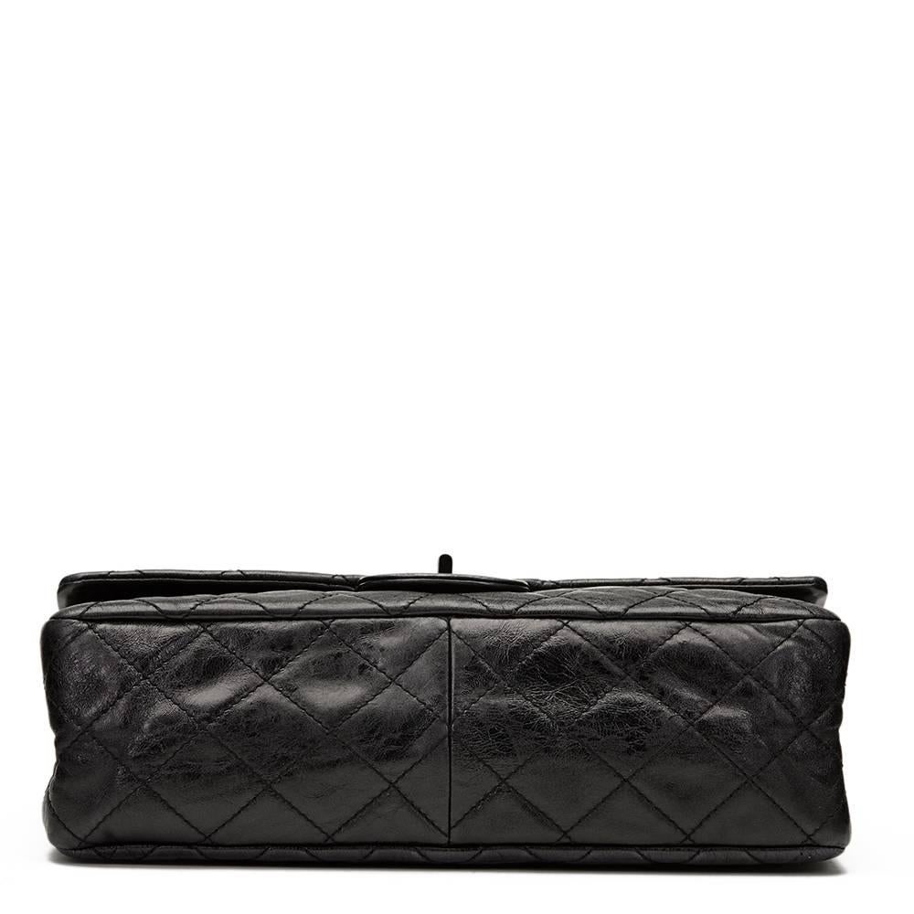 Women's 2000s Chanel Black Glazed Calfskin SO Black 2.55 Reissue 227 Double Flap Bag