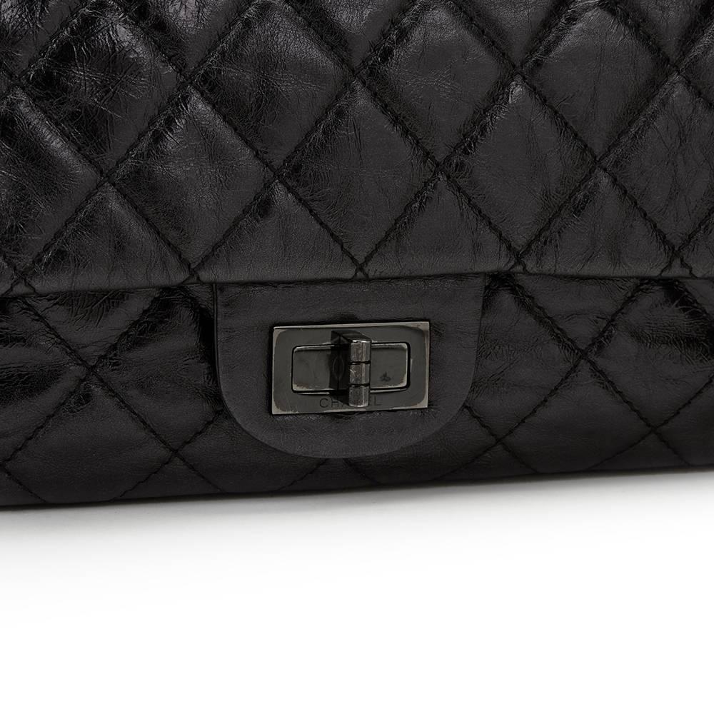 2000s Chanel Black Glazed Calfskin SO Black 2.55 Reissue 227 Double Flap Bag 2