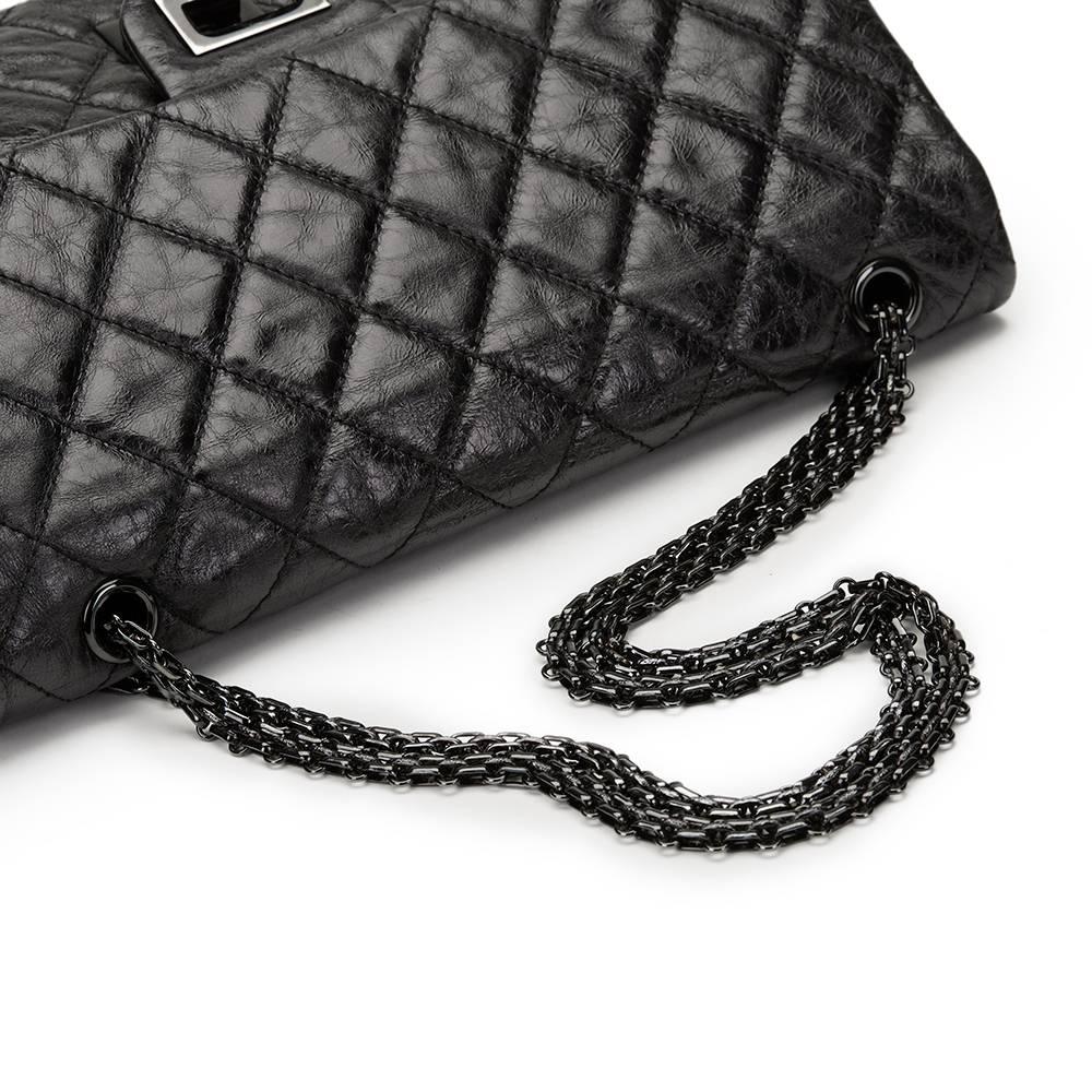 2000s Chanel Black Glazed Calfskin SO Black 2.55 Reissue 227 Double Flap Bag 4