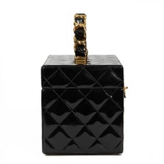 1990s Chanel Black Patent Leather Vintage Timeless Vanity Handbag Case