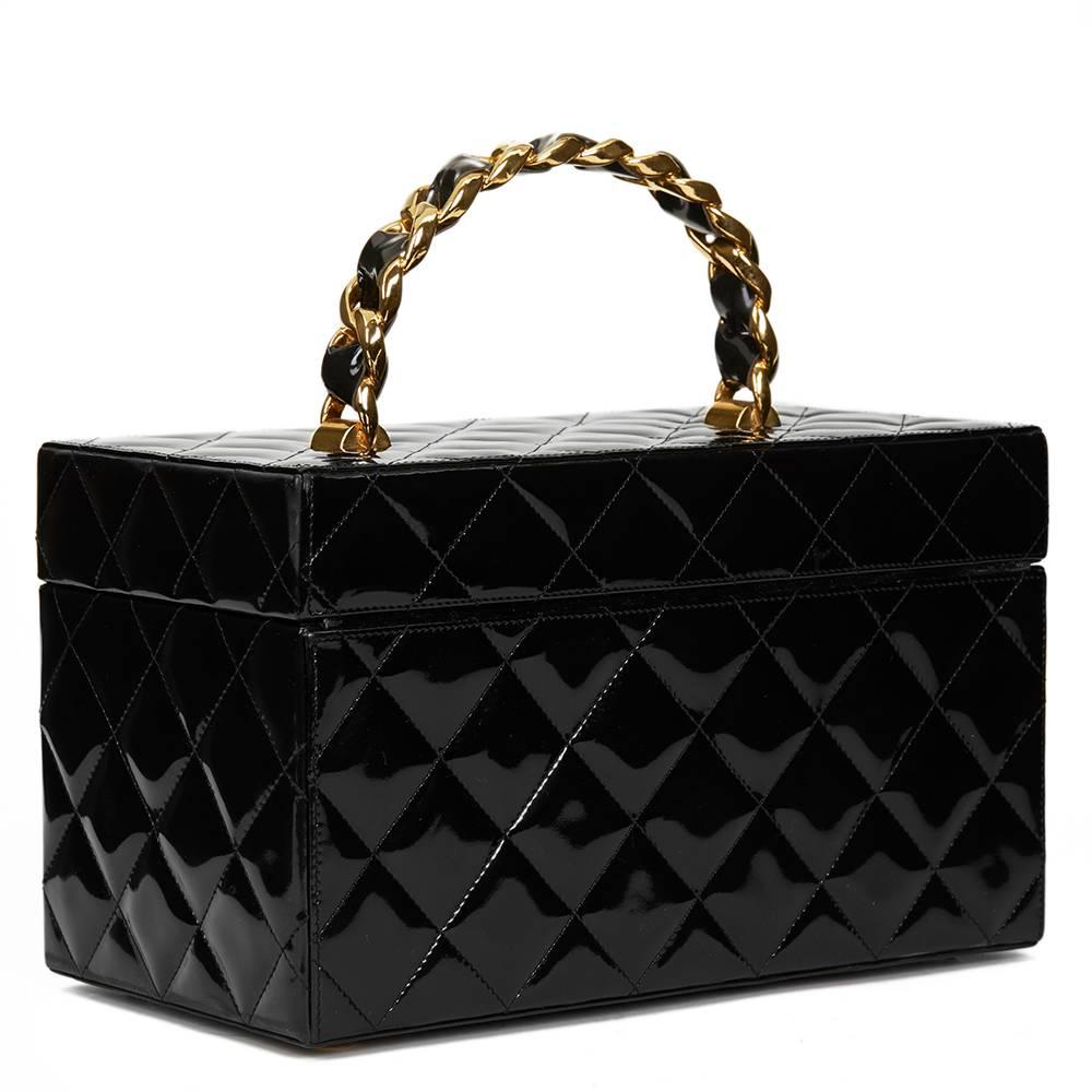 Women's 1990s Chanel Black Patent Leather Vintage Timeless Vanity Handbag Case