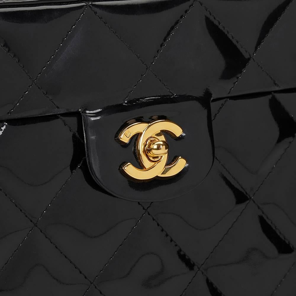1990s Chanel Black Patent Leather Vintage Timeless Vanity Handbag Case 2