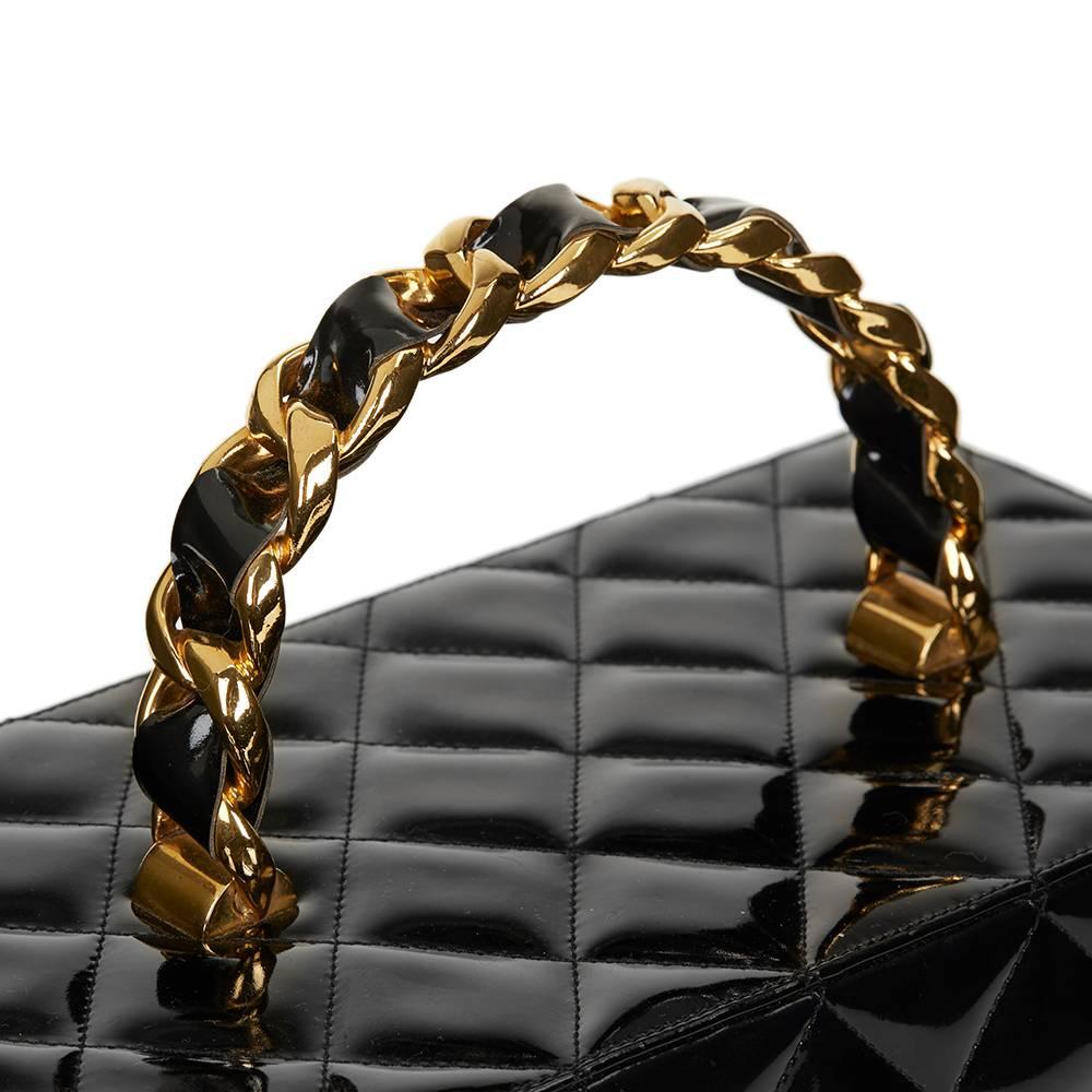 1990s Chanel Black Patent Leather Vintage Timeless Vanity Handbag Case 3