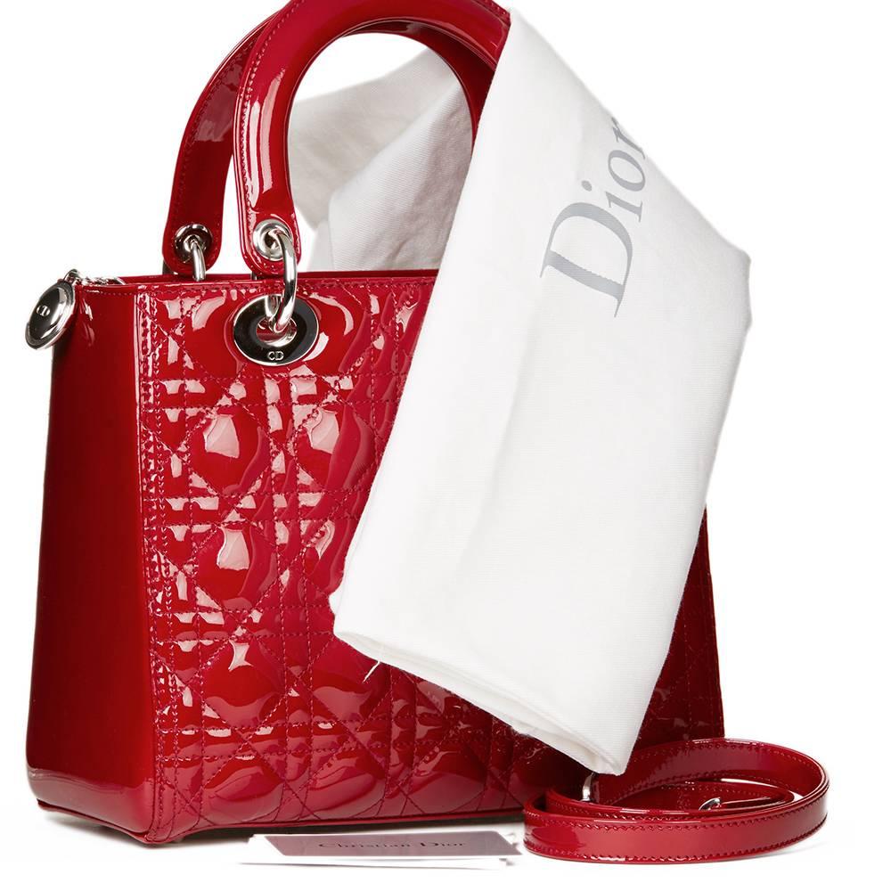 2012 Dior Deep Red Quilted Patent Leather Medium Lady Dior 3