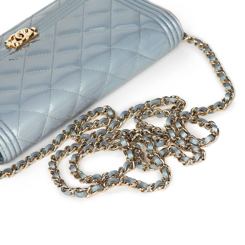 Gray 2016 Chanel Blue Quilted Iridescent Calfskin Boy Wallet-on-Chain WOC